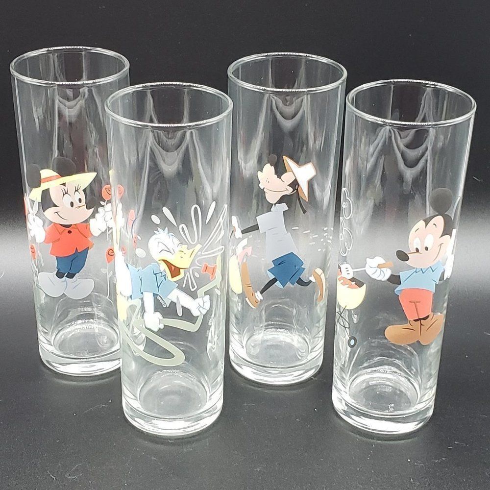 Disney Set of 4 Vintage Mickey Mouse & Friends Gardening BBQ Iced Tea Glasses - Picture 2 of 12